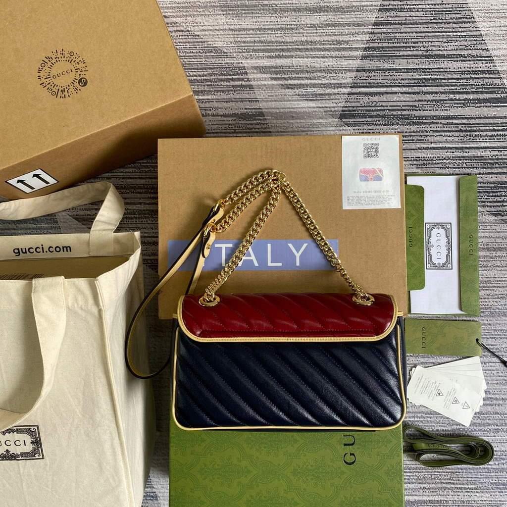 Gucci 443497 GG Marmont Small Shoulder Bag Blue and Red