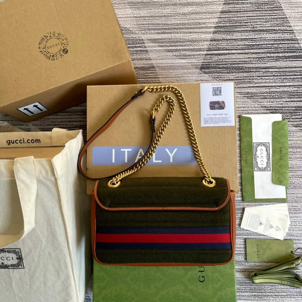 Gucci 443497 GG Marmont Small Shoulder Bag Green Brown