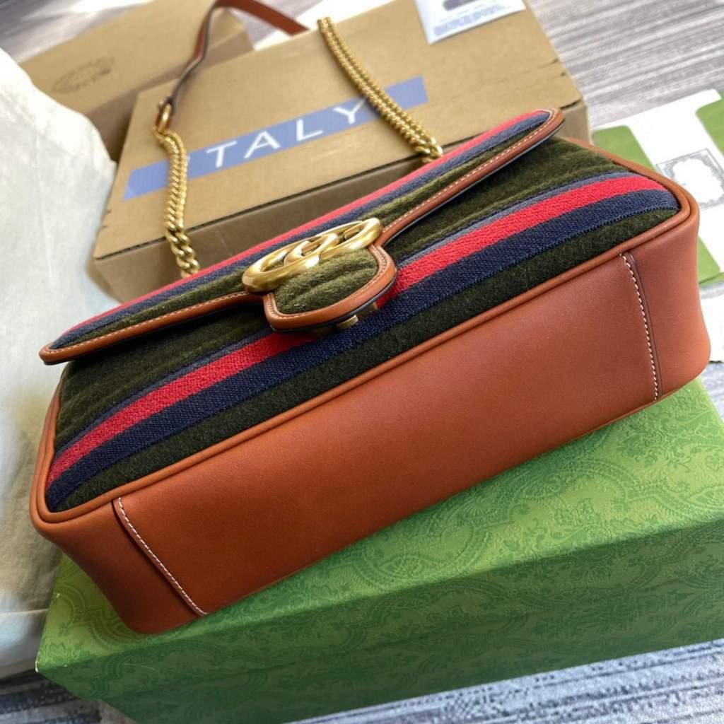 Gucci 443497 GG Marmont Small Shoulder Bag Green Brown