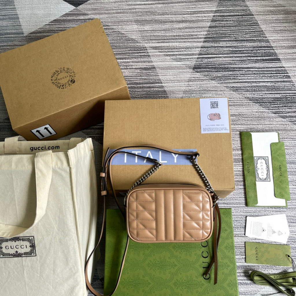 Gucci 634936 GG Marmont Mini Shoulder Bag Apricot
