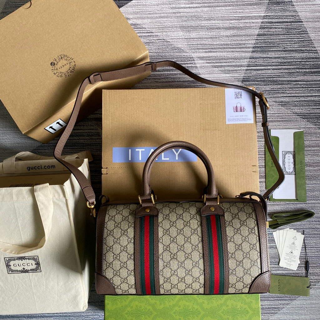 Gucci 645017 GG Small Duffel Bag With Web Brown