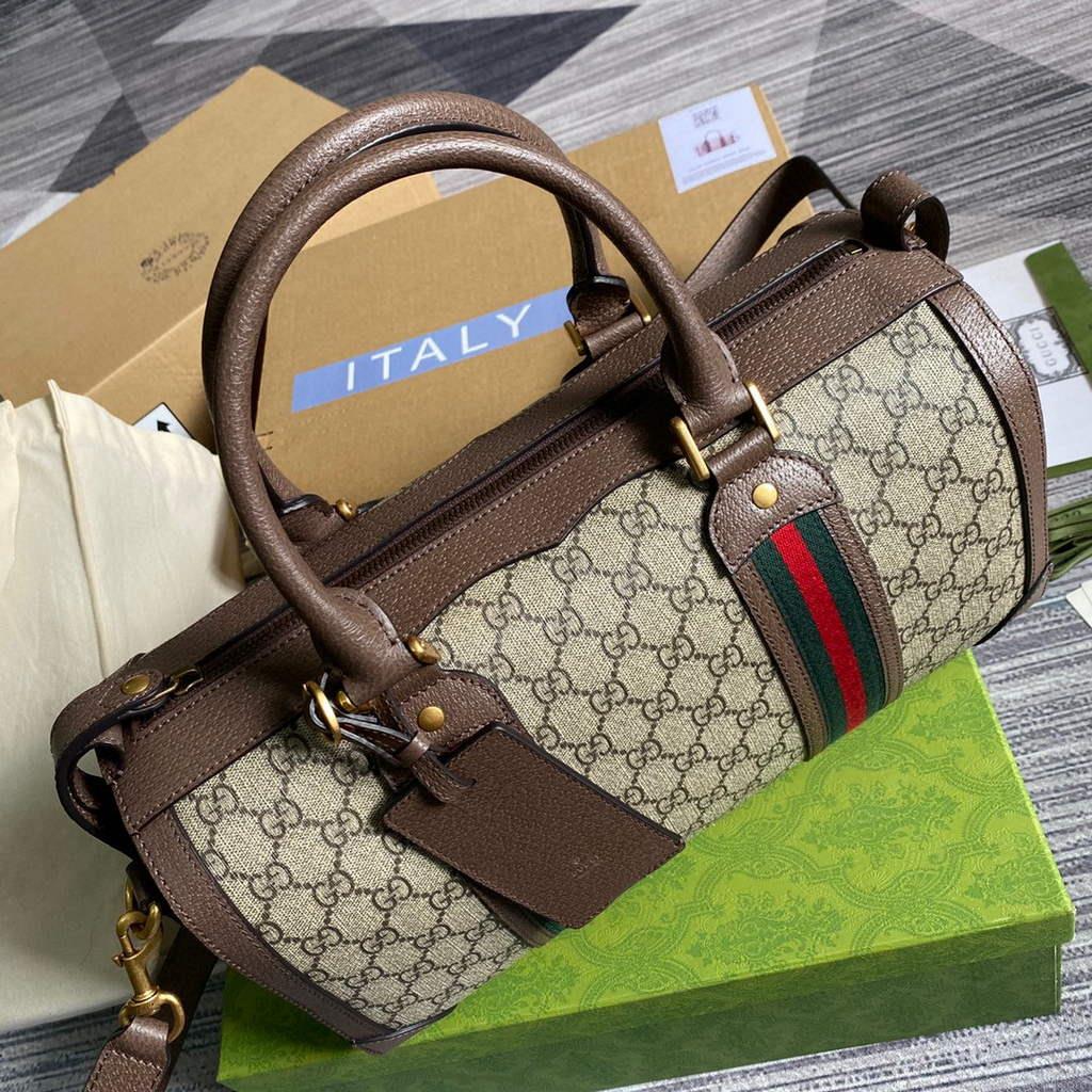 Gucci 645017 GG Small Duffel Bag With Web Brown