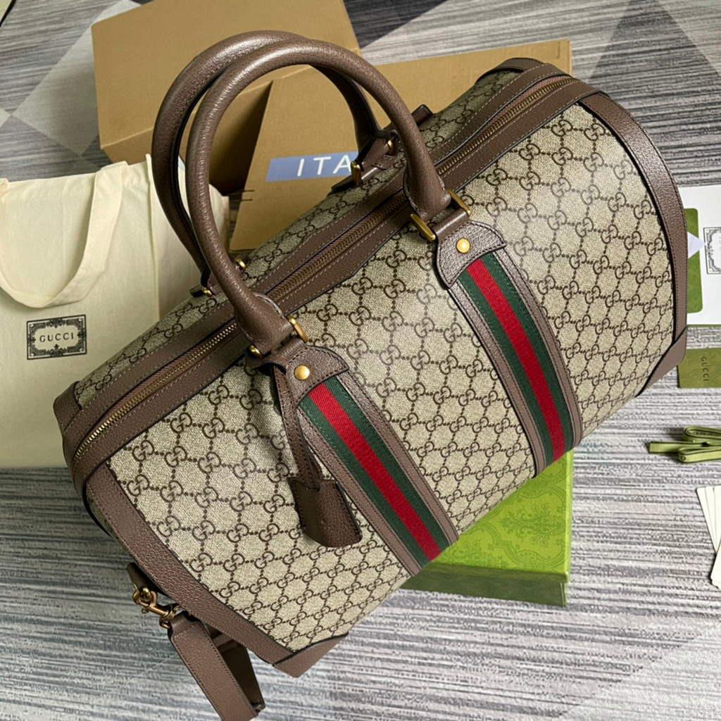 Gucci 645021 GG Duffle Bag With Web Leather Brown