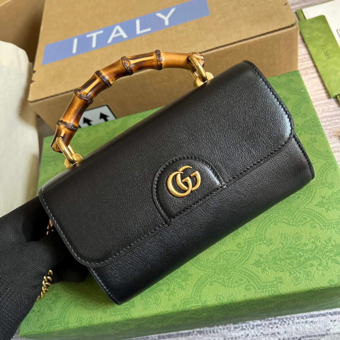 Gucci 675794 GG Small Top Handle Bag With Bamboo Black