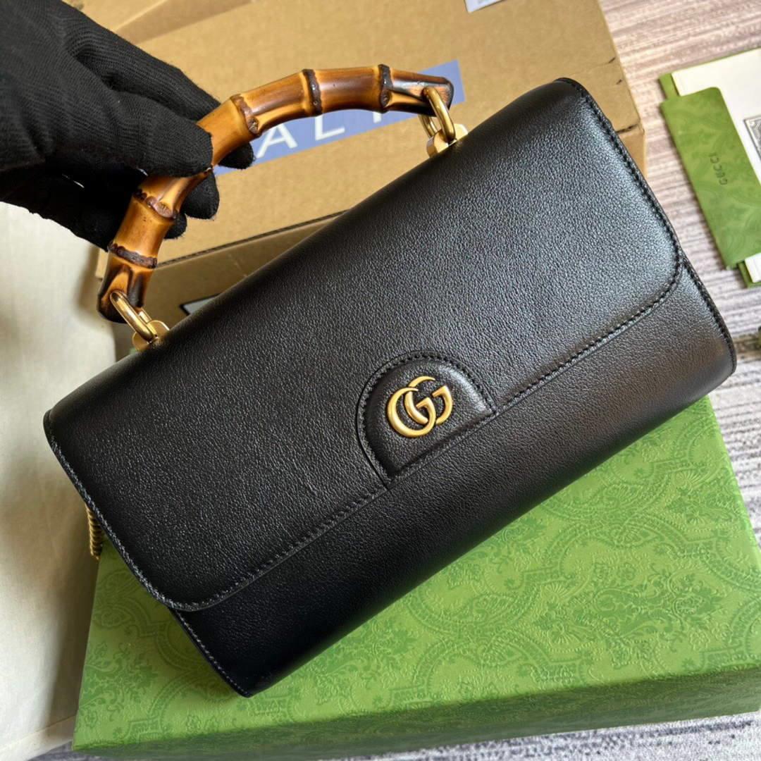 Gucci 675795 GG Large Top Handle Bag With Bamboo Black