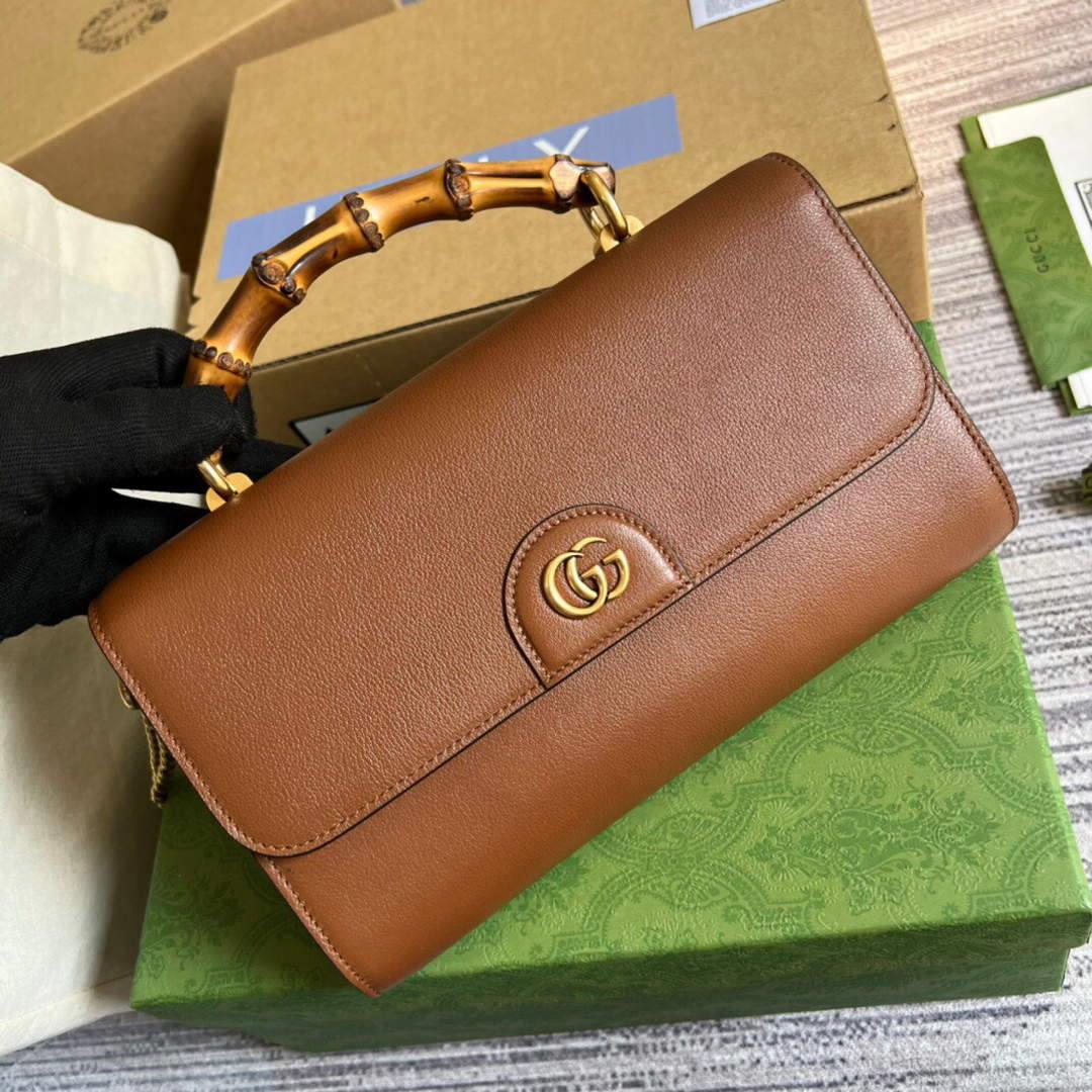 Gucci 675795 GG Large Top Handle Bag With Bamboo Brown
