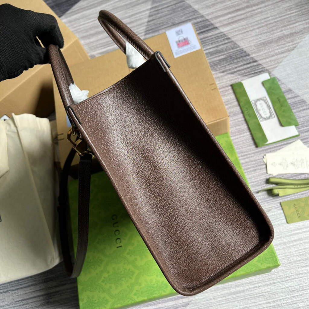 Gucci 659983 GG Small Tote Bag Brown Red
