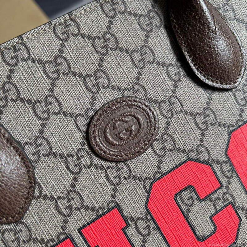 Gucci 659983 GG Small Tote Bag Brown Red