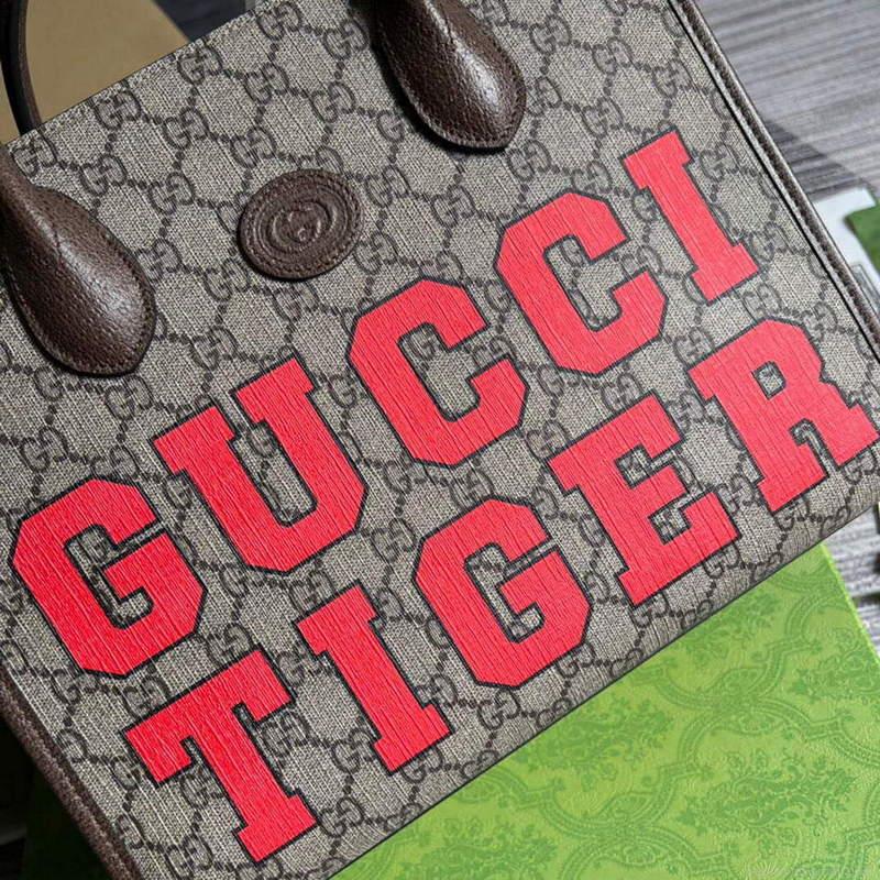 Gucci 659983 GG Small Tote Bag Brown Red