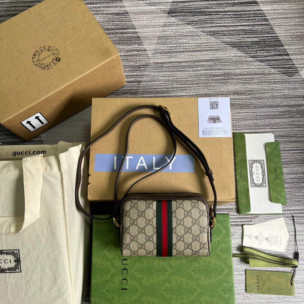 Gucci 517350 Ophidia GG Supreme Mini Bag Beige Ebony