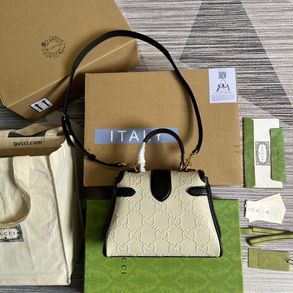 Gucci 675791 Small GG Top Handle Bag White