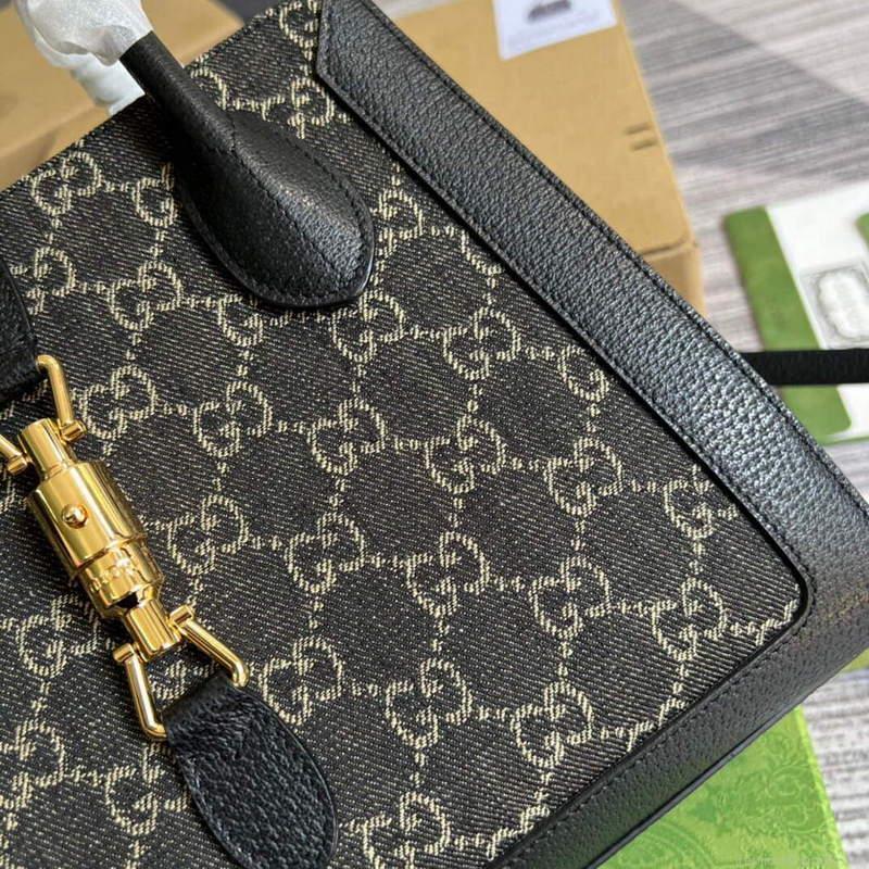 Gucci 685129 GG Jackie1961 Handbag Denim Tote Bag Black