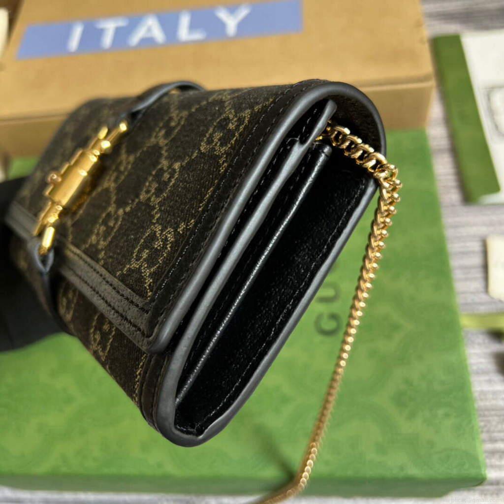 Gucci 652681 Jackie 1961 GG Chain Wallet Black