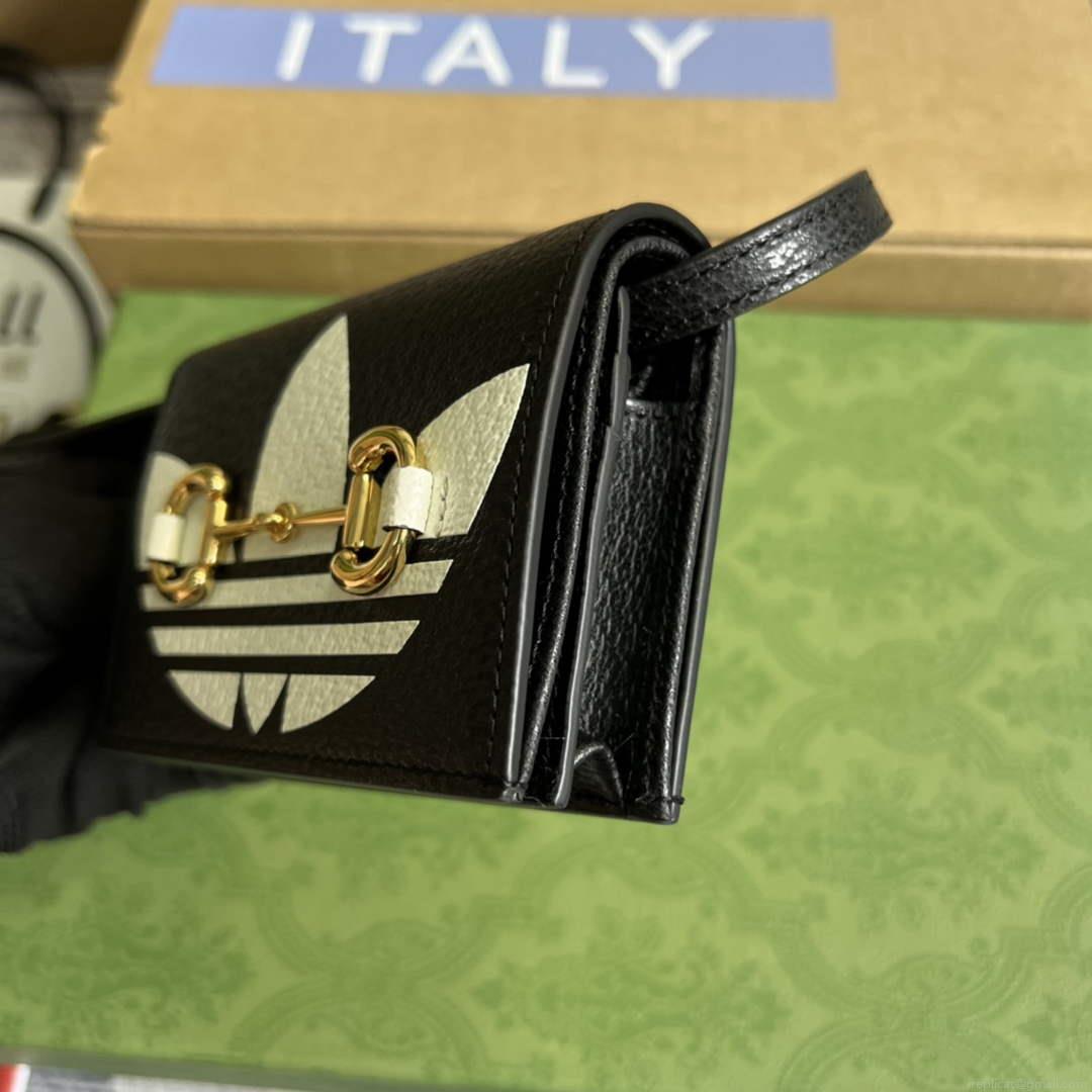 Adidas x Gucci card case with Horsebit 702248 Black and off-white leather