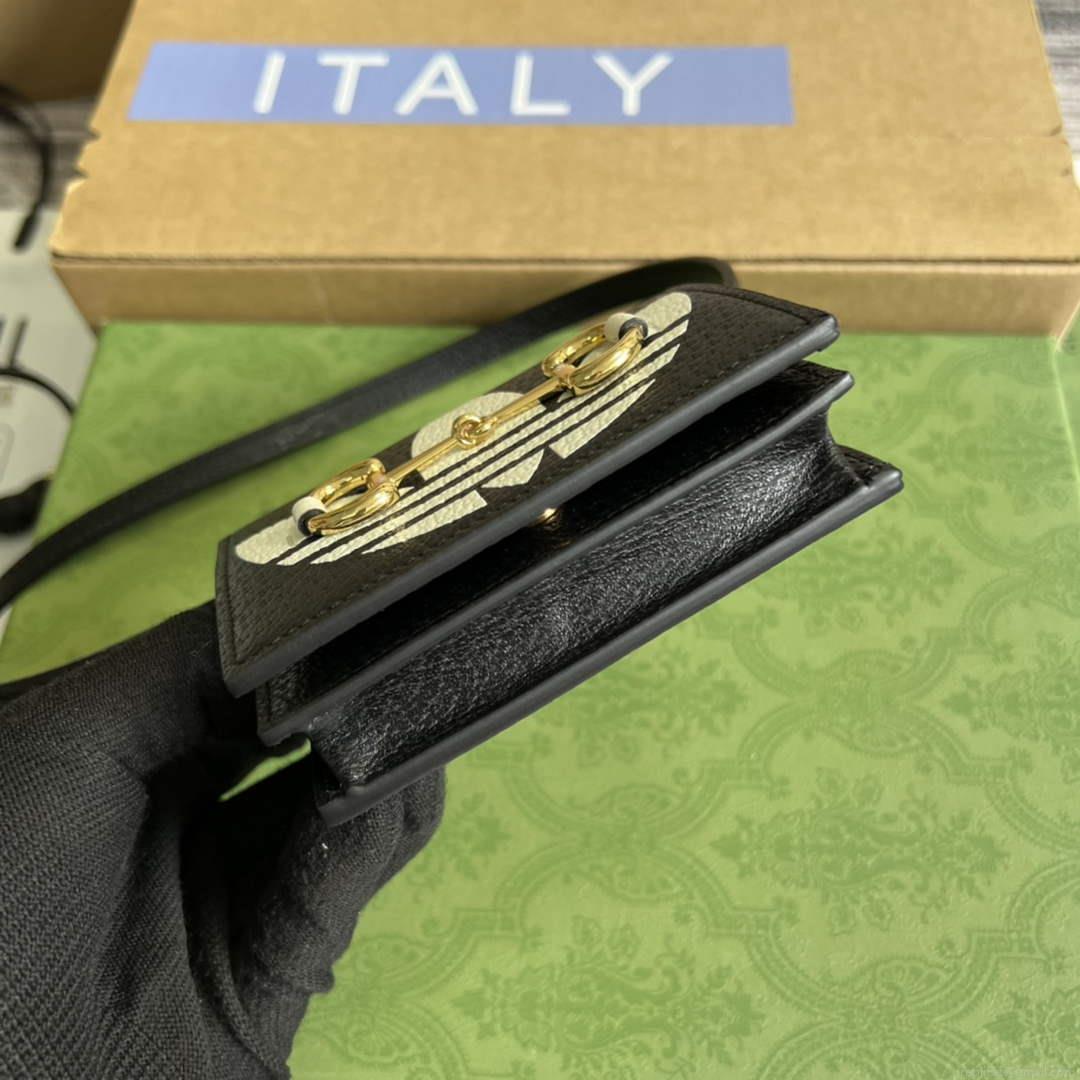 Adidas x Gucci card case with Horsebit 702248 Black and off-white leather