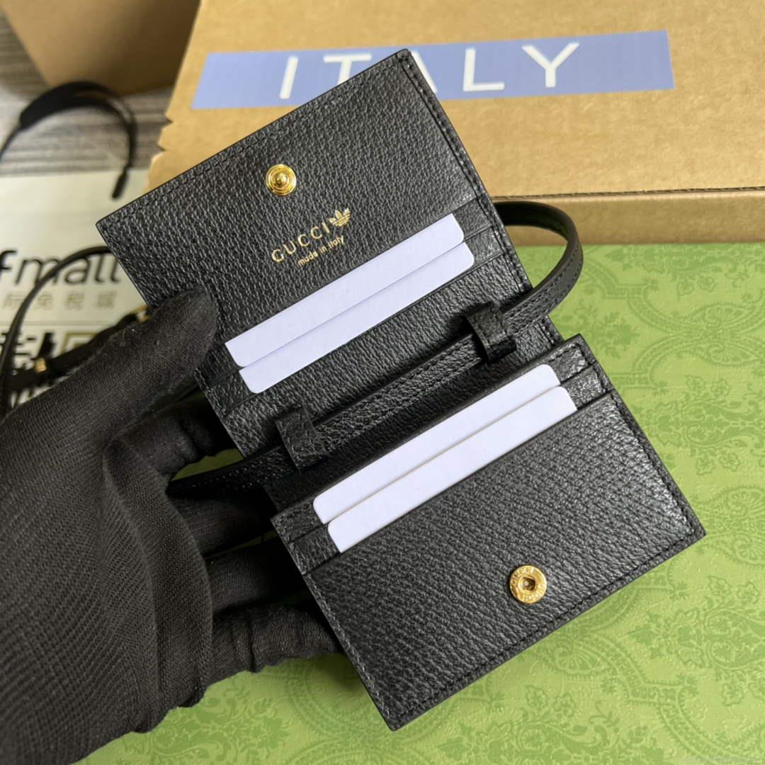 Adidas x Gucci card case with Horsebit 702248 Black and off-white leather