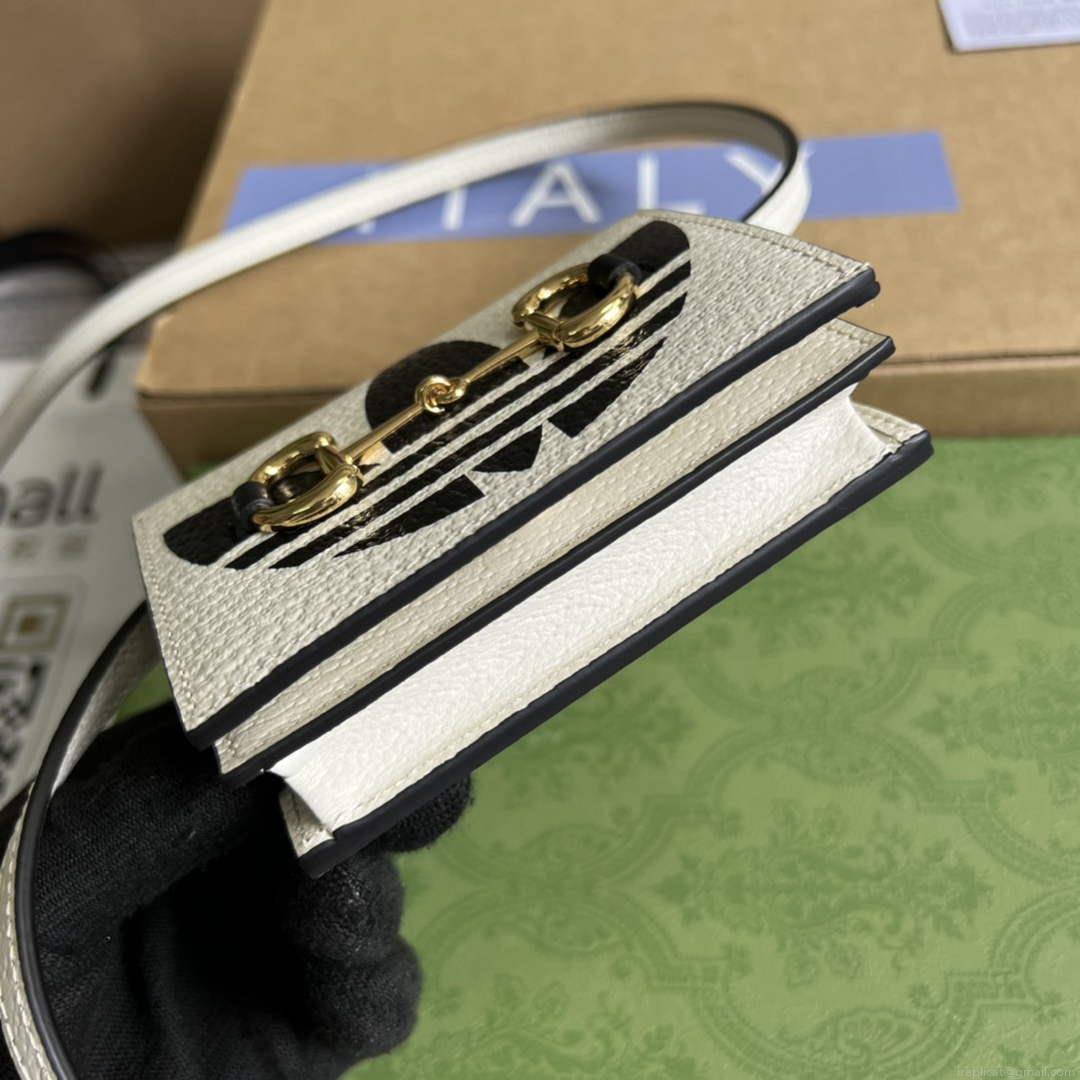 Adidas x Gucci card case with Horsebit 702248 Off-white and black leather