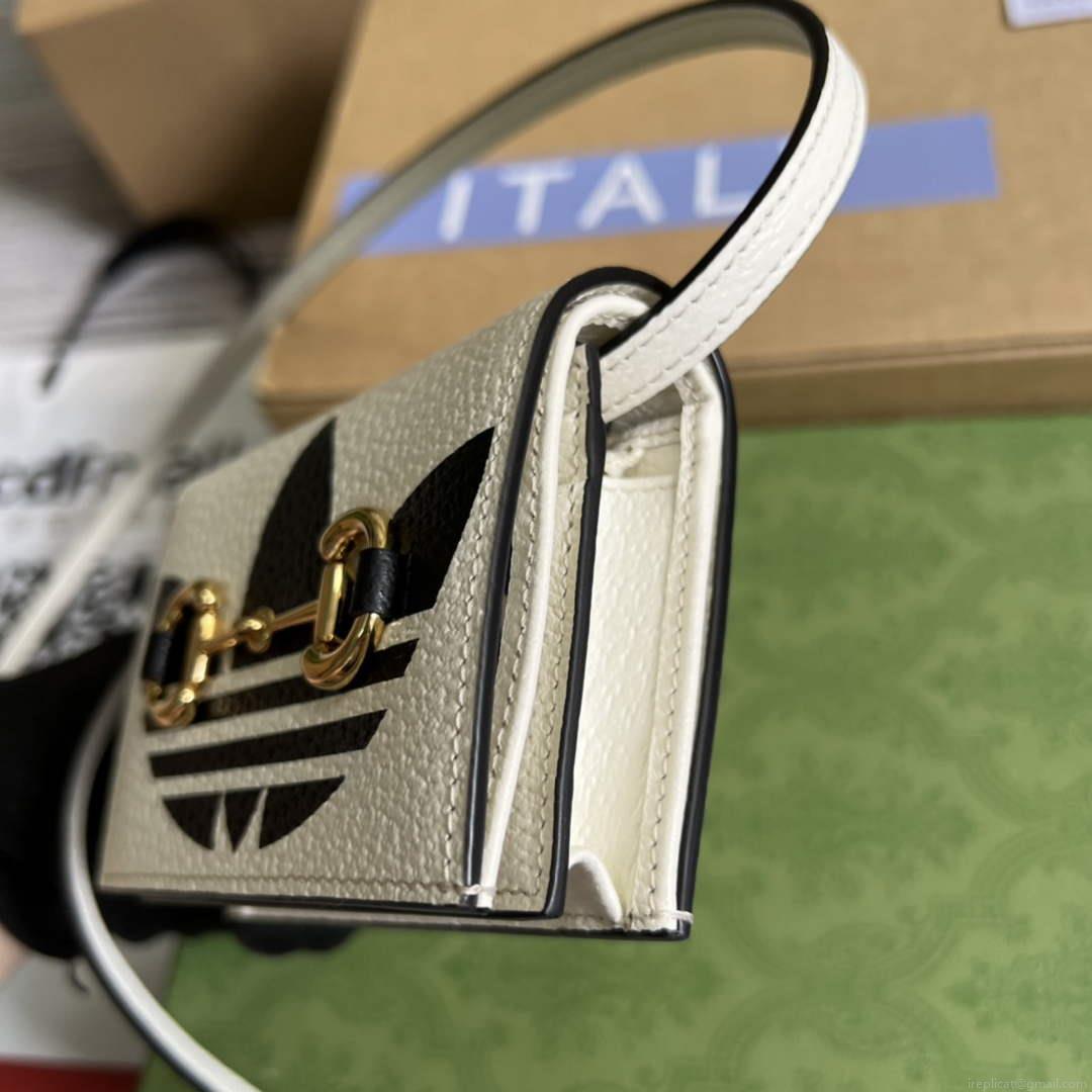 Adidas x Gucci card case with Horsebit 702248 Off-white and black leather