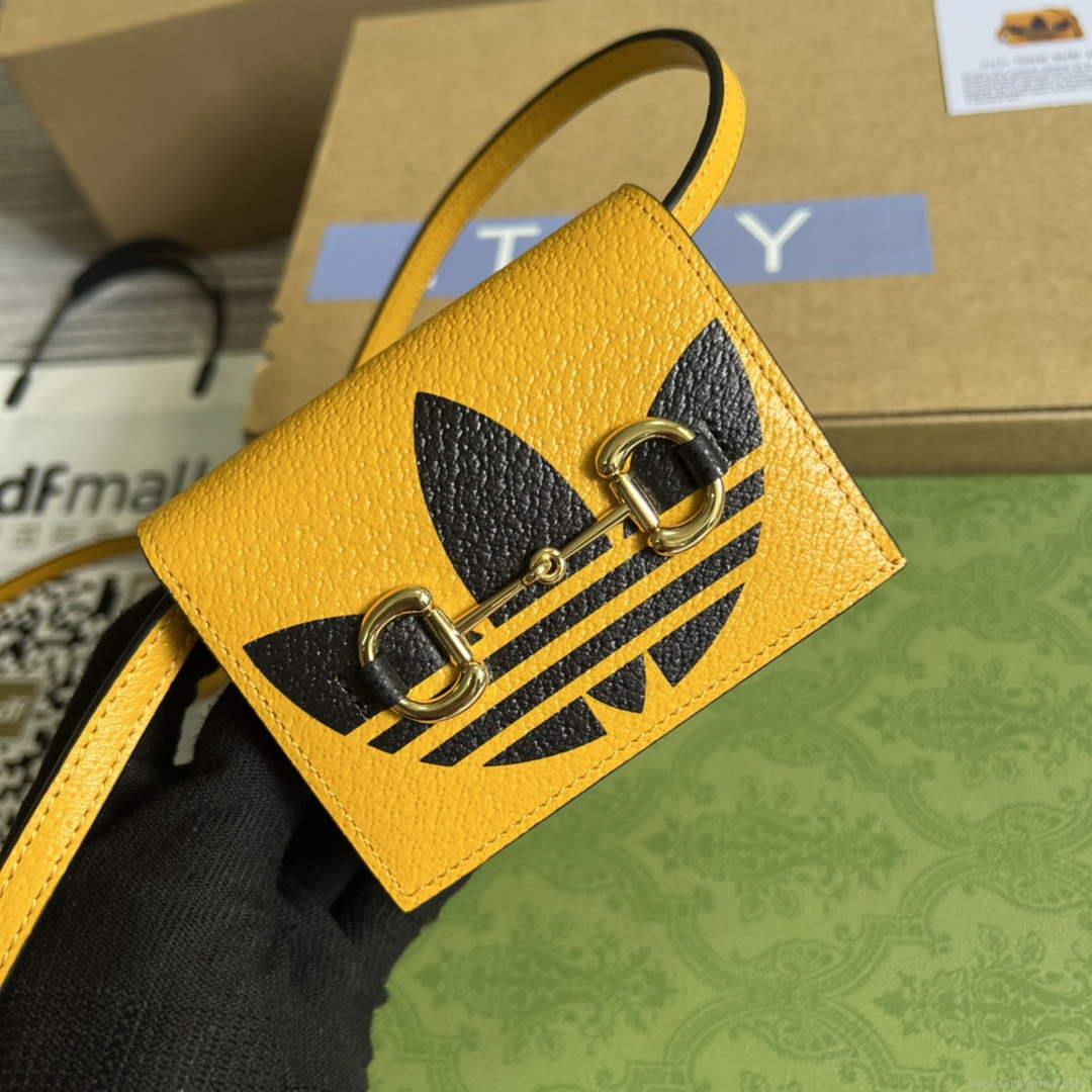 Adidas x Gucci card case with Horsebit 702248 Off-black and yellow leather