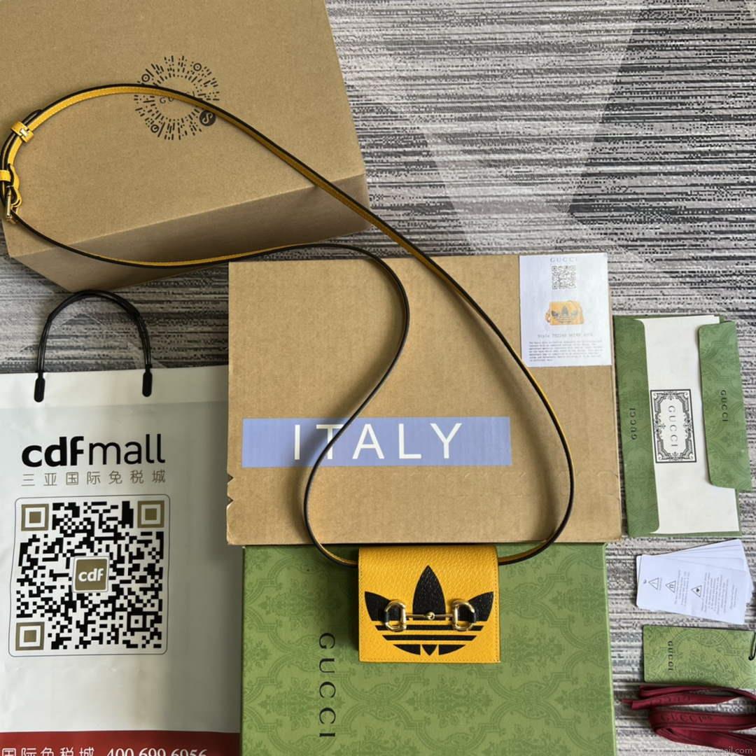 Adidas x Gucci card case with Horsebit 702248 Off-black and yellow leather