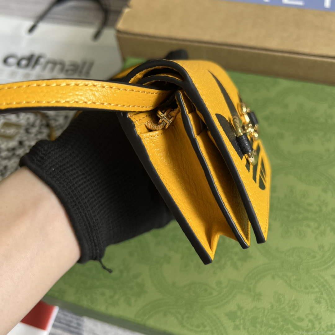 Adidas x Gucci card case with Horsebit 702248 Off-black and yellow leather