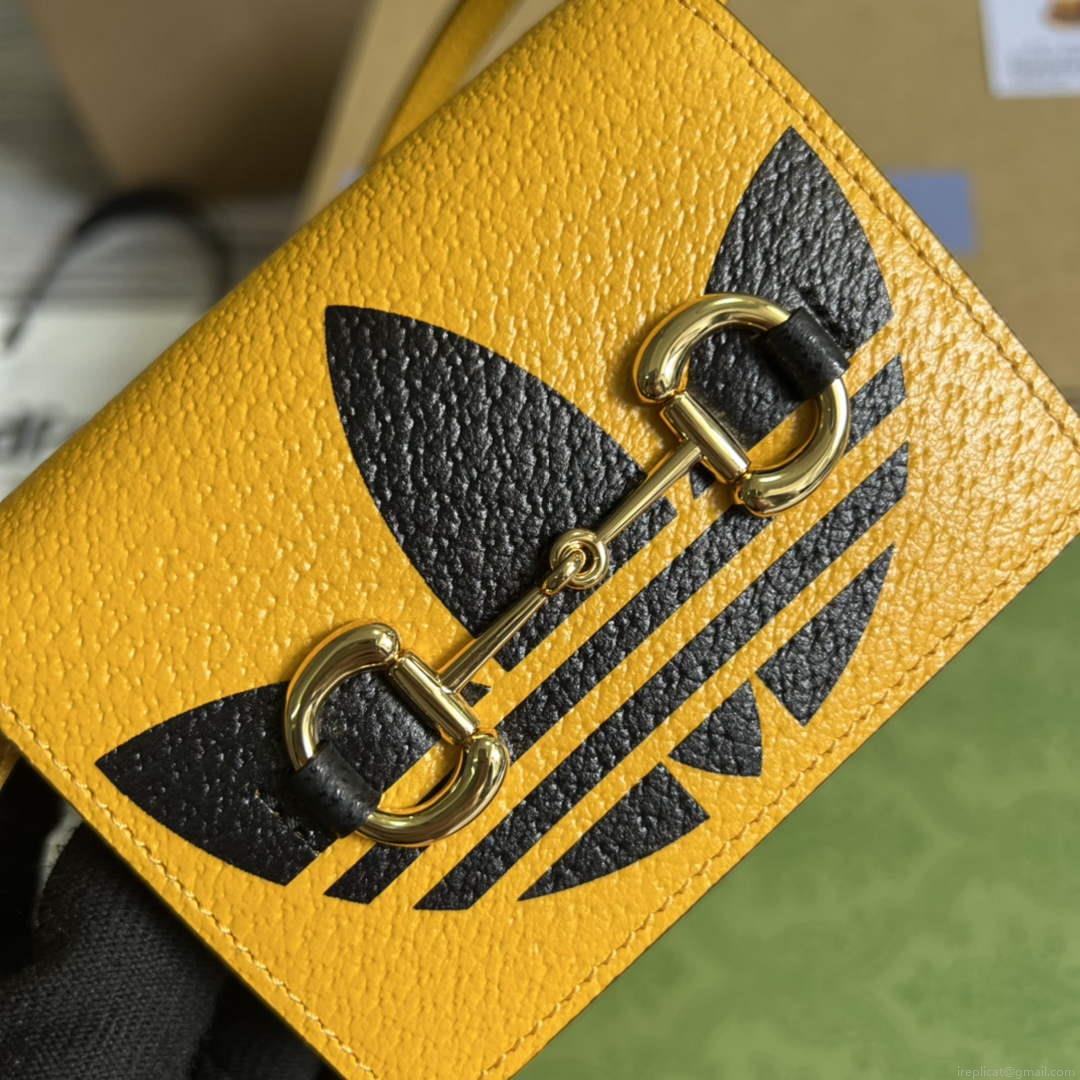 Adidas x Gucci card case with Horsebit 702248 Off-black and yellow leather
