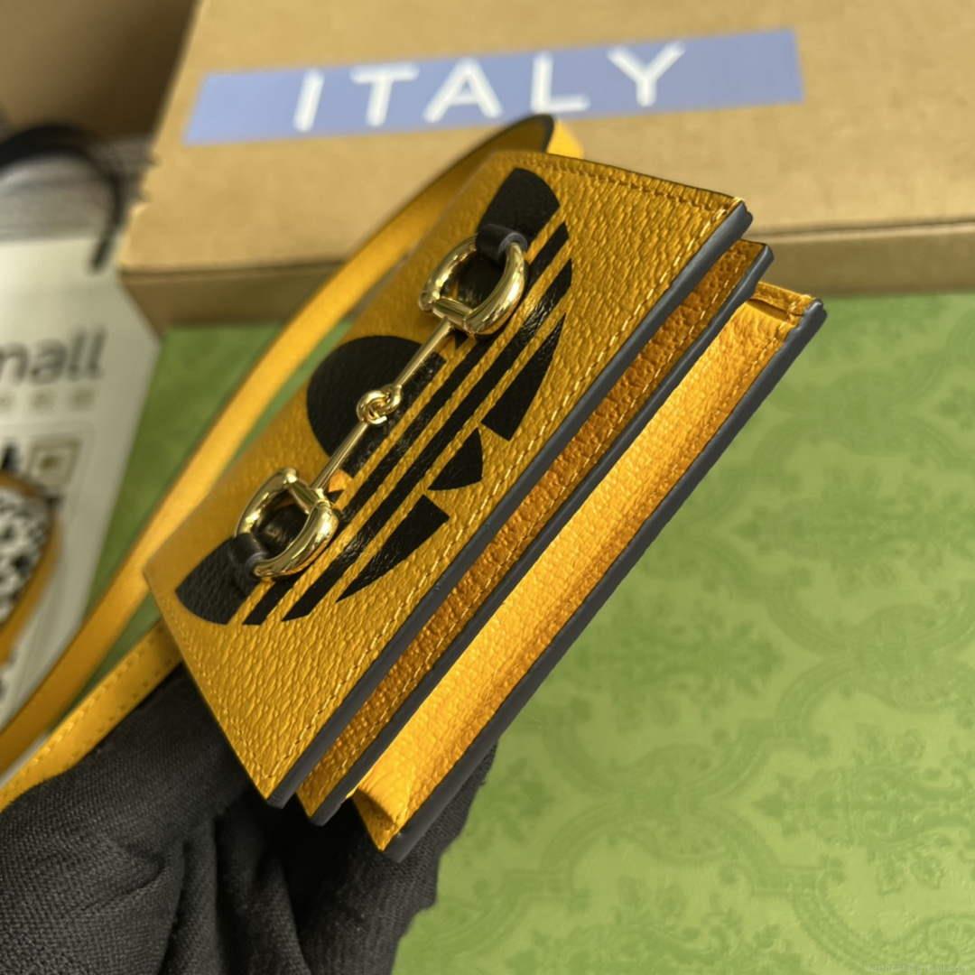 Adidas x Gucci card case with Horsebit 702248 Off-black and yellow leather