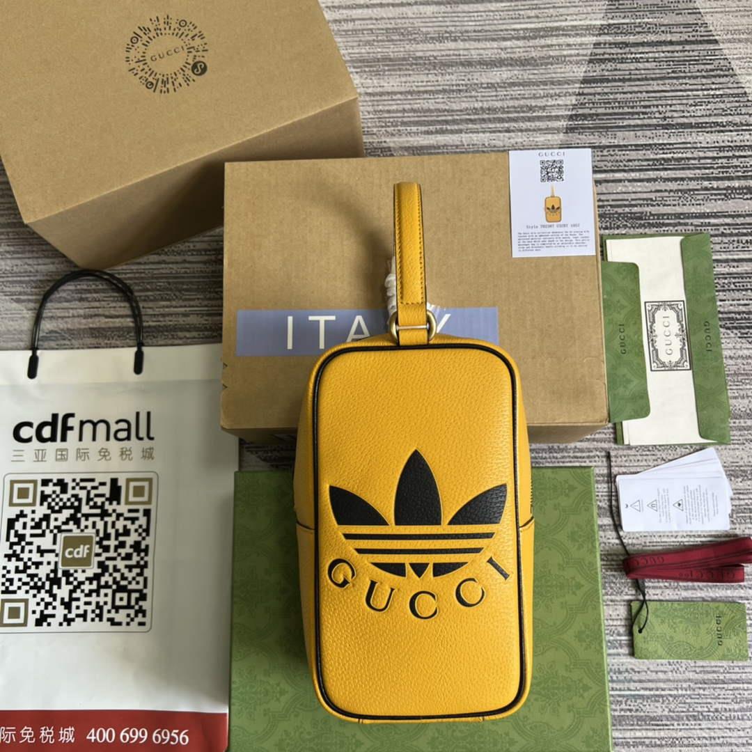Adidas x Gucci mini top handle bag 702387 Yellow leather