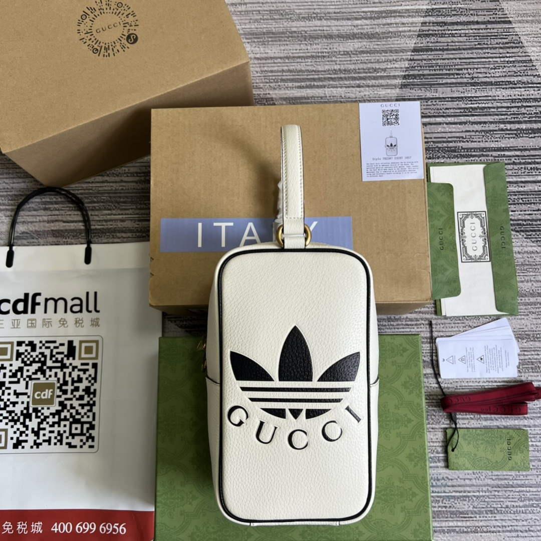 Adidas x Gucci mini top handle bag 702387 White leather