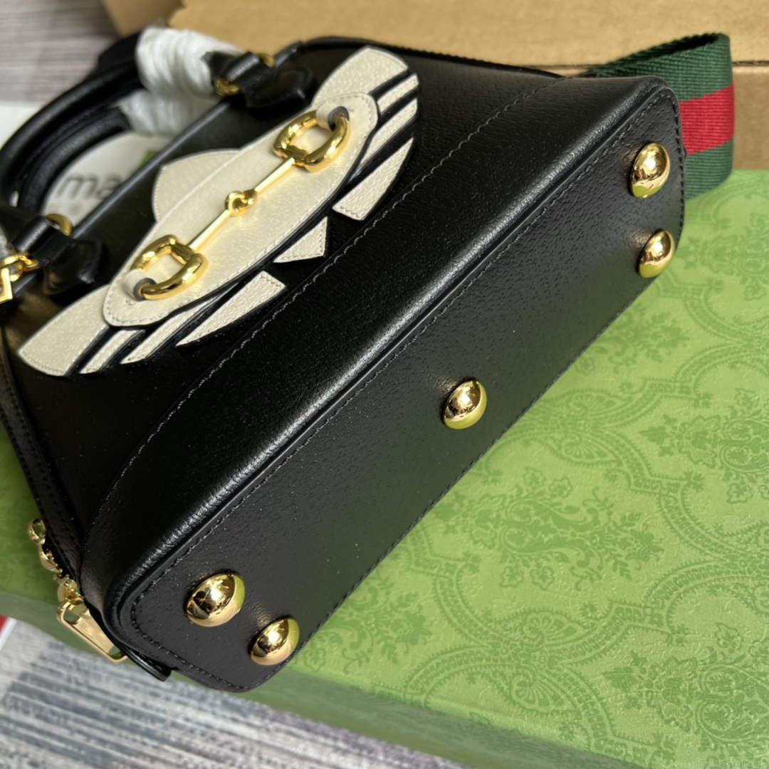 Adidas x Gucci 677212 Horsebit 1955 mini bag Black and white leather
