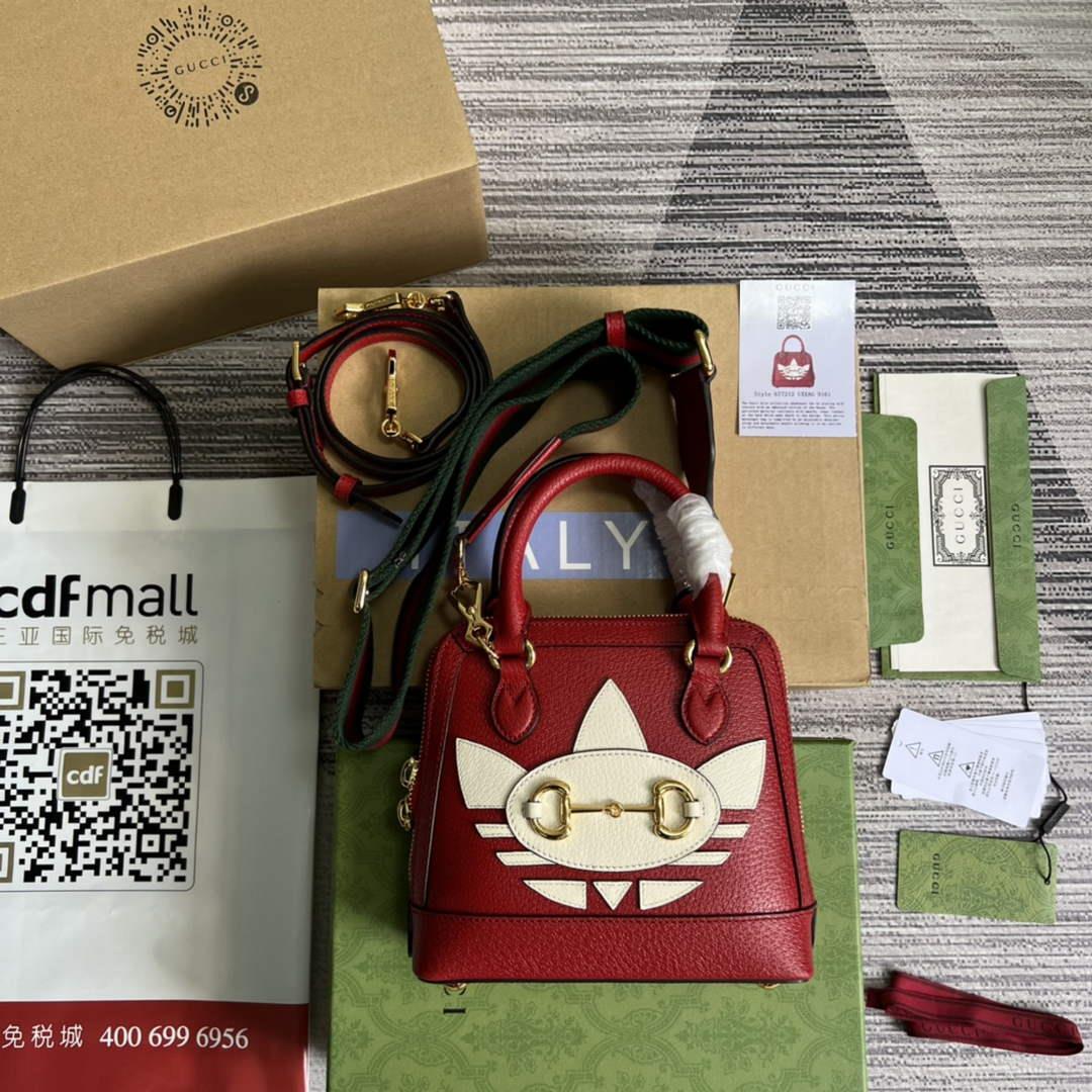 Adidas x Gucci 677212 Horsebit 1955 mini bag red and white leather