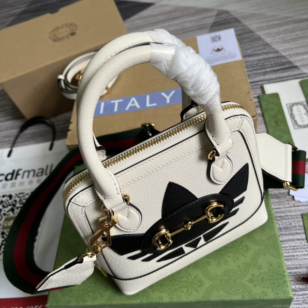Adidas x Gucci 677212 Horsebit 1955 mini bag white and Black leather