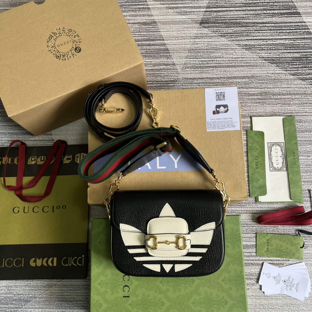 Adidas x Gucci 658574 Horsebit 1955 mini bag black and white leather