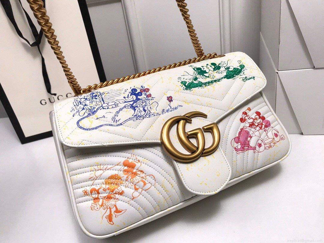 Gucci 443496 GG Marmont Medium Matelassé Shoulder Bag White and printer
