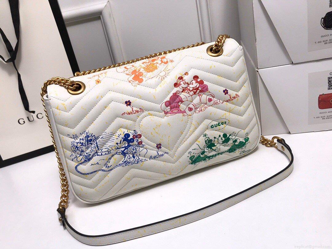 Gucci 443496 GG Marmont Medium Matelassé Shoulder Bag White and printer