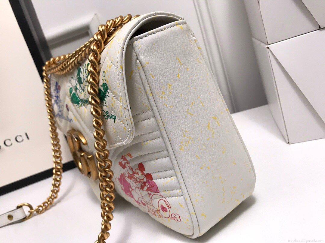 Gucci 443496 GG Marmont Medium Matelassé Shoulder Bag White and printer