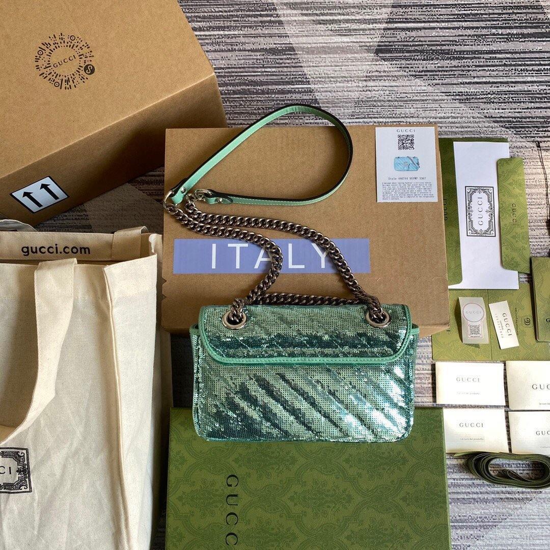 Gucci 446744 GG Marmont Mini Sequin Shoulder Bag Green
