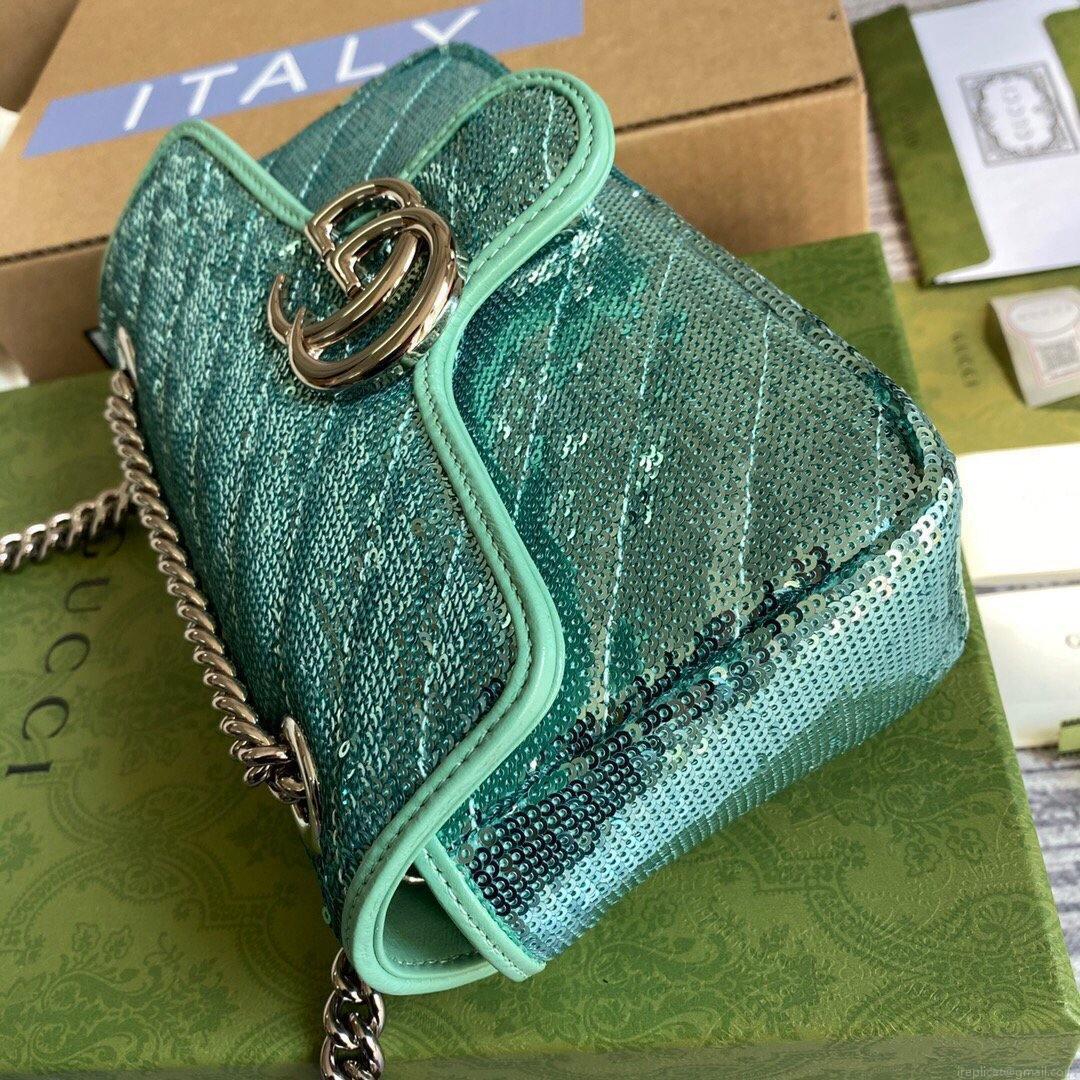 Gucci 446744 GG Marmont Mini Sequin Shoulder Bag Green