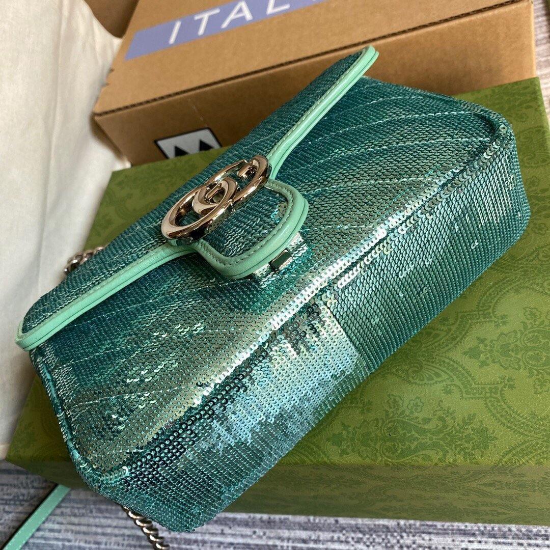 Gucci 446744 GG Marmont Mini Sequin Shoulder Bag Green
