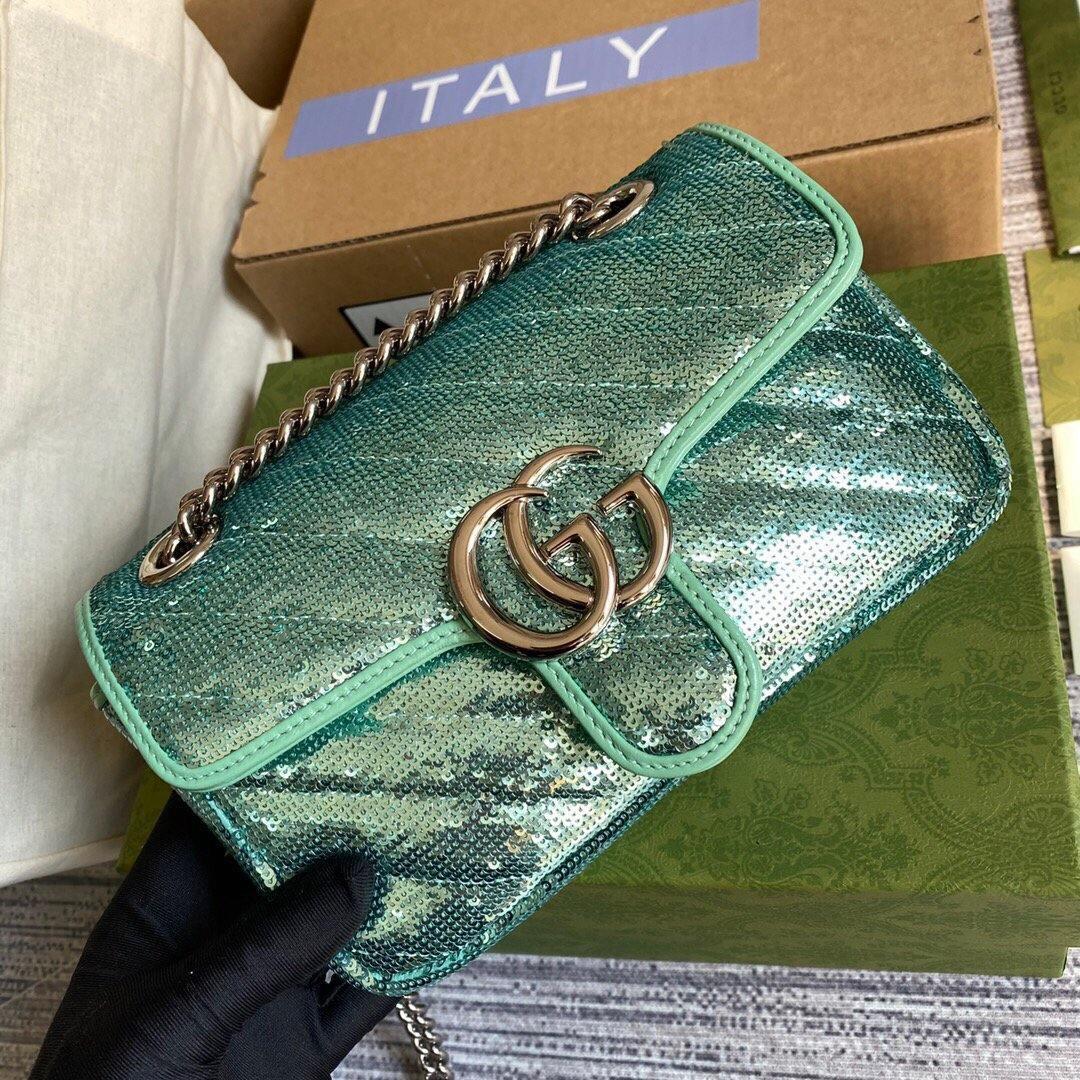 Gucci 446744 GG Marmont Mini Sequin Shoulder Bag Green