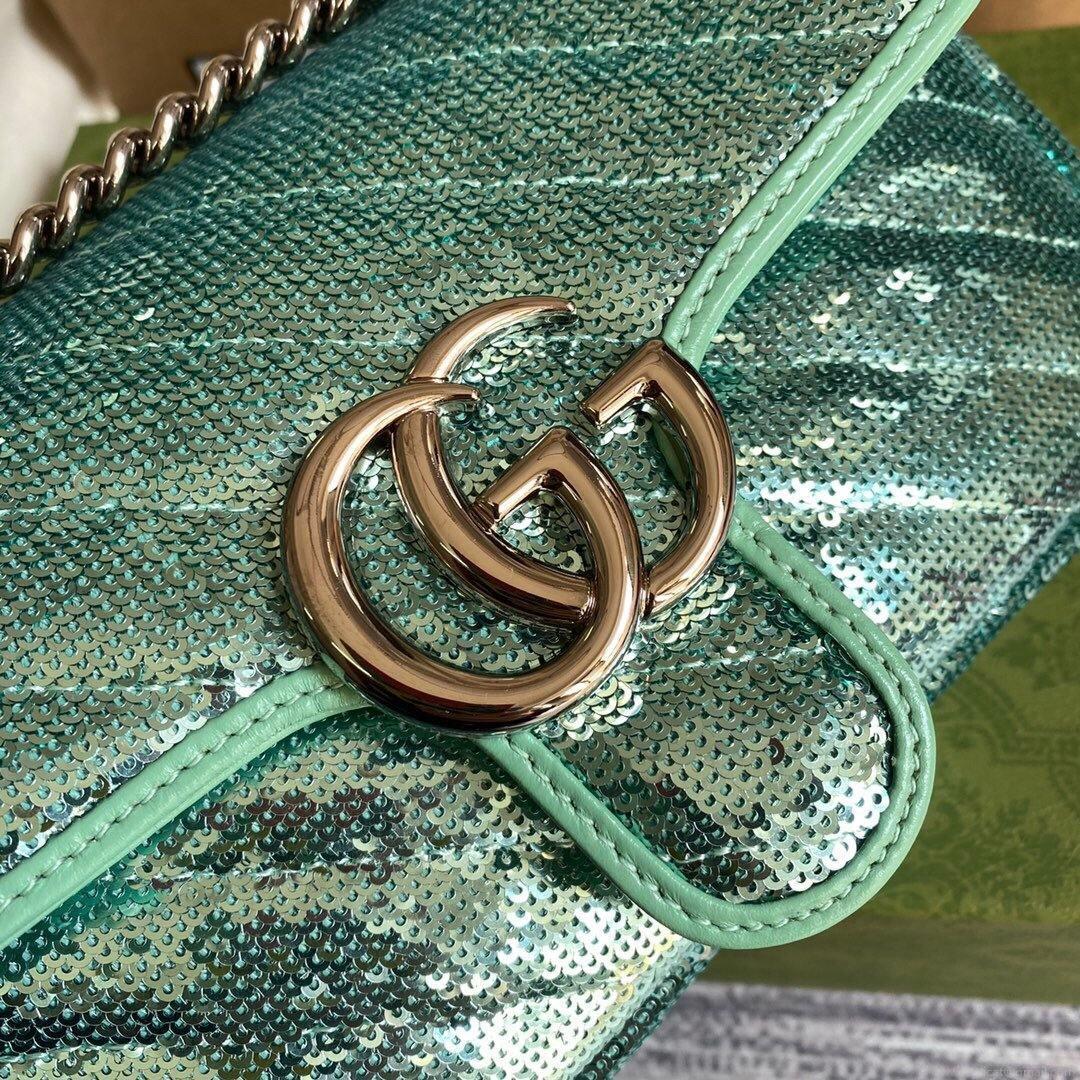 Gucci 446744 GG Marmont Mini Sequin Shoulder Bag Green