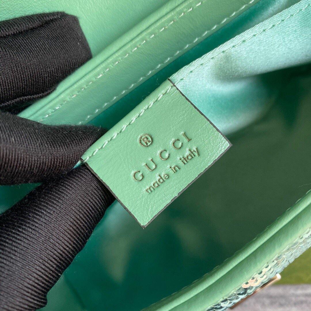 Gucci 446744 GG Marmont Mini Sequin Shoulder Bag Green