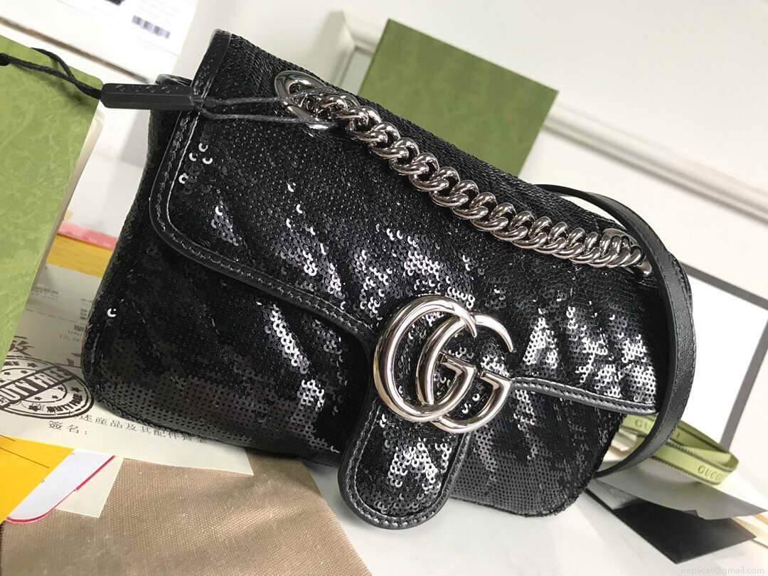 Gucci 446744 GG Marmont Mini Shoulder Sequin Bag Black