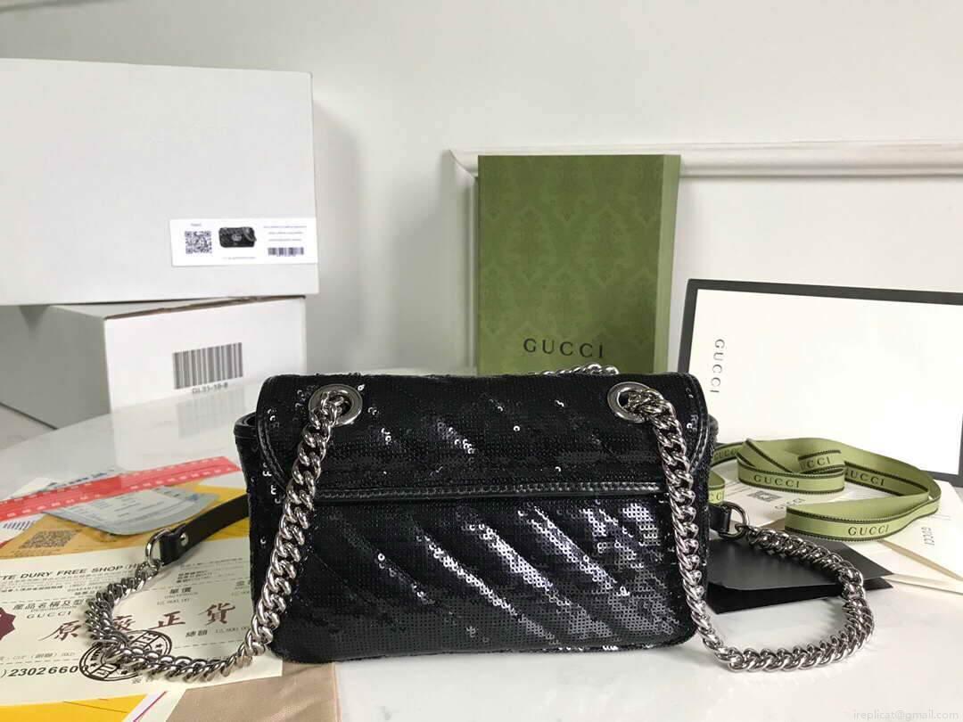 Gucci 446744 GG Marmont Mini Shoulder Sequin Bag Black