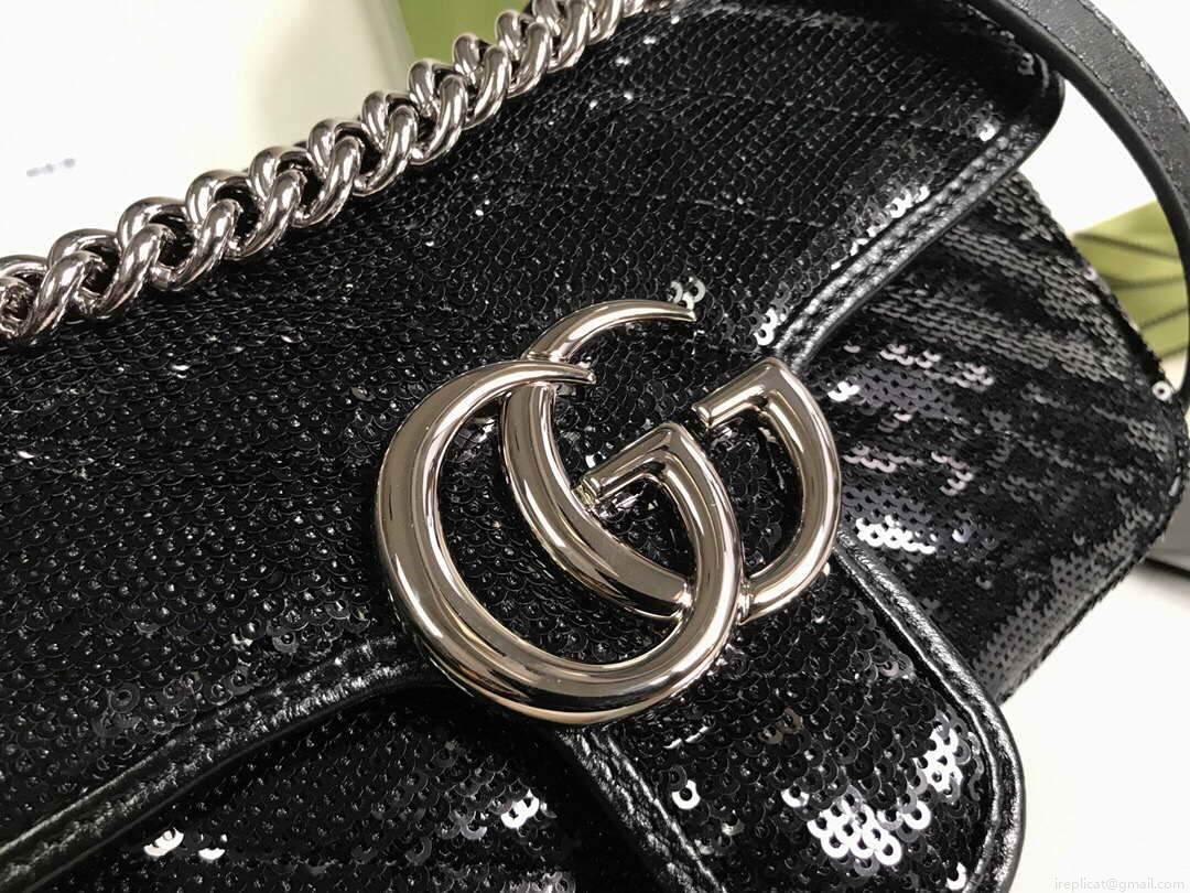 Gucci 446744 GG Marmont Mini Shoulder Sequin Bag Black