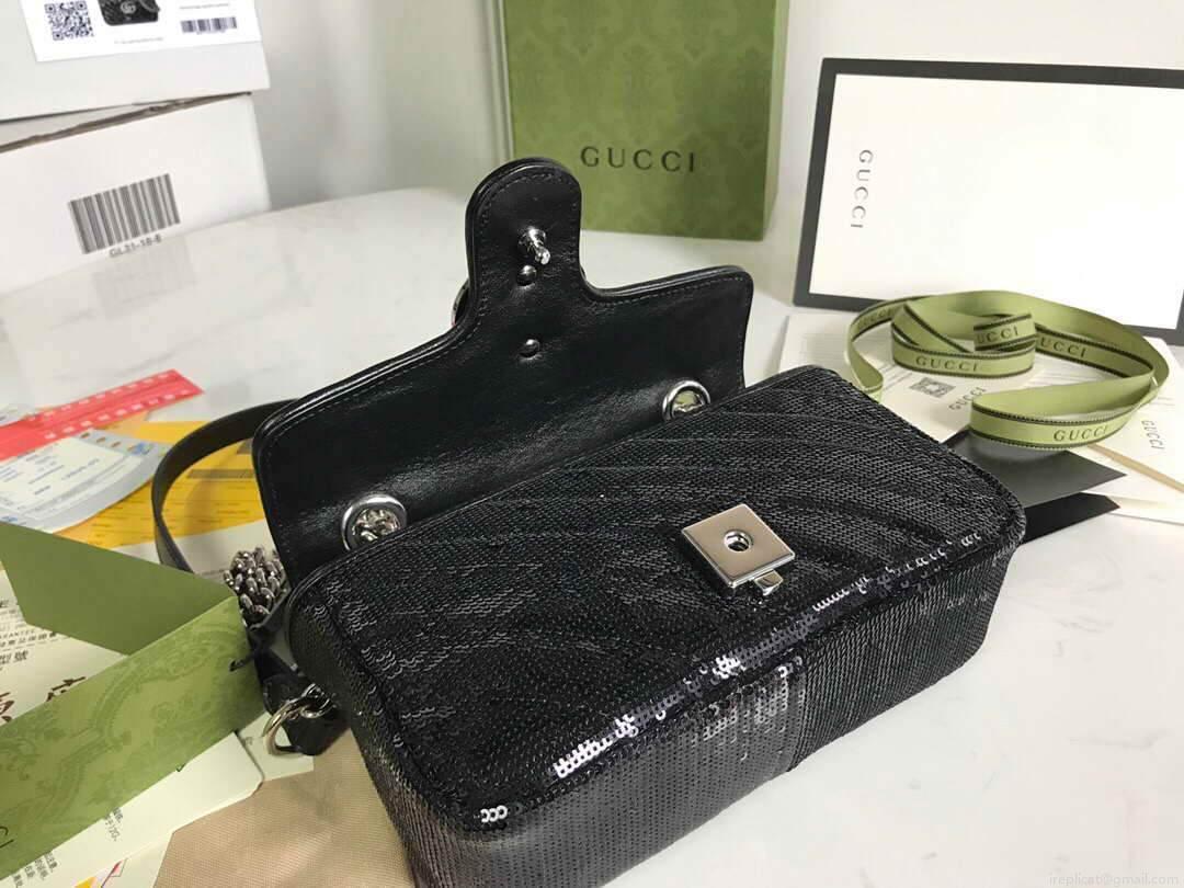 Gucci 446744 GG Marmont Mini Shoulder Sequin Bag Black