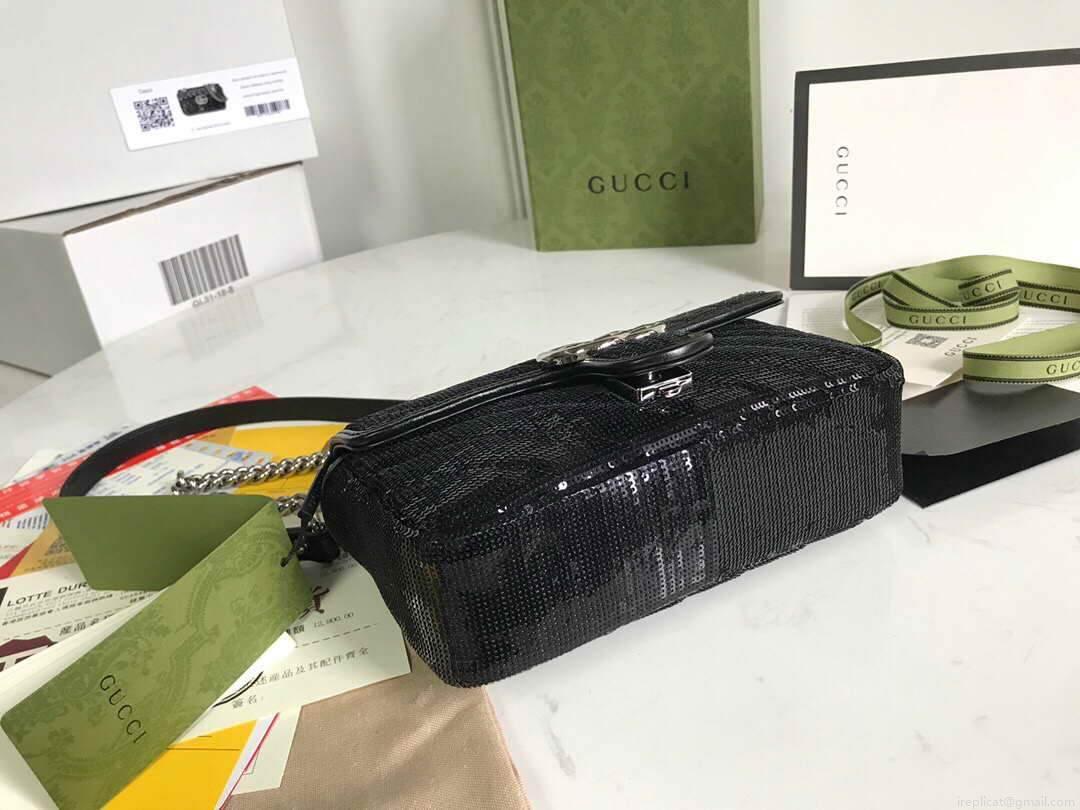 Gucci 446744 GG Marmont Mini Shoulder Sequin Bag Black