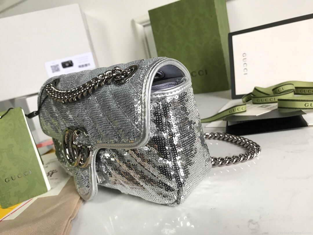 Gucci 446744 GG Marmont Mini Shoulder Sequin Bag Silver