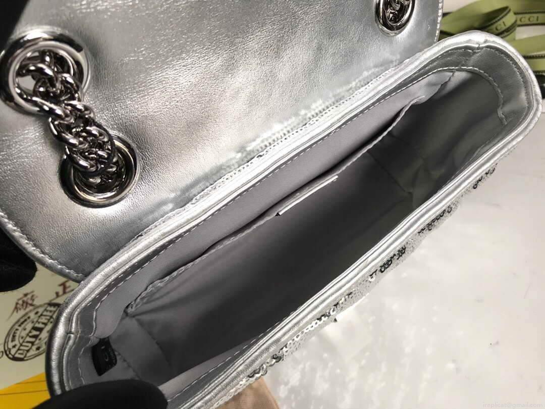 Gucci 446744 GG Marmont Mini Shoulder Sequin Bag Silver