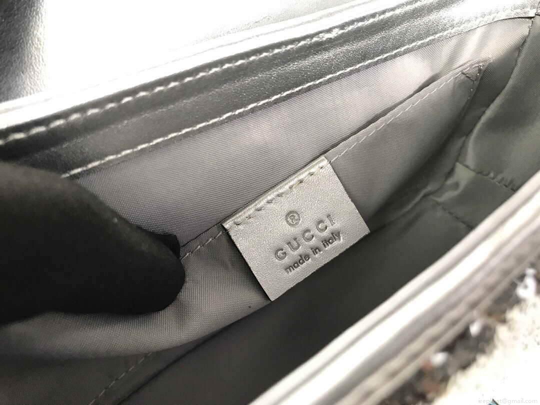 Gucci 446744 GG Marmont Mini Shoulder Sequin Bag Silver